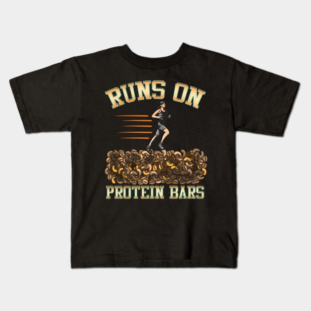 Runs On Protein Bars Funny Cardio & Running Pun Kids T-Shirt by theperfectpresents